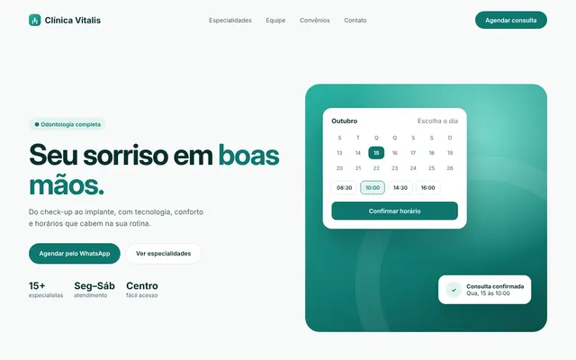 Projeto demonstrativo de site para clínica, com a marca fictícia Clínica Vitalis, na tela do computador