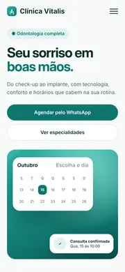 O mesmo projeto demonstrativo, Clínica Vitalis, na tela do celular